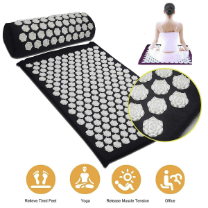Black Acupressure Body Mat Give yourself a therapy session at home padded mat yoga wellness well-being travel therapy theraputic stretch stresses stress strains sensual sensory relieving relaxing relax pressure pilates peace mat massage legs house Home hip health enhance effect de-stress body back