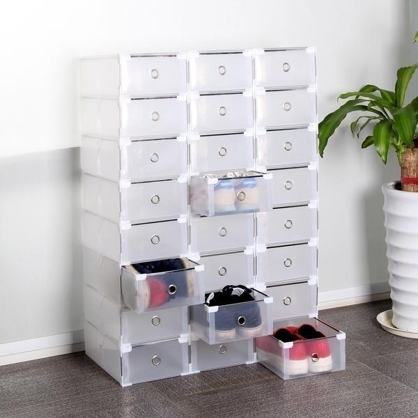 Transparent Storage Boxes wardrobe and home organised with these stacking transparent storage boxes Excellent system, wardrobe transparent toys Storage stack-able stack solution shoes shoe organised organisation Neat household house home improvements Home gift Folding Easy de-clutter clutter clothing clothes Clear boxes accessories bathroom