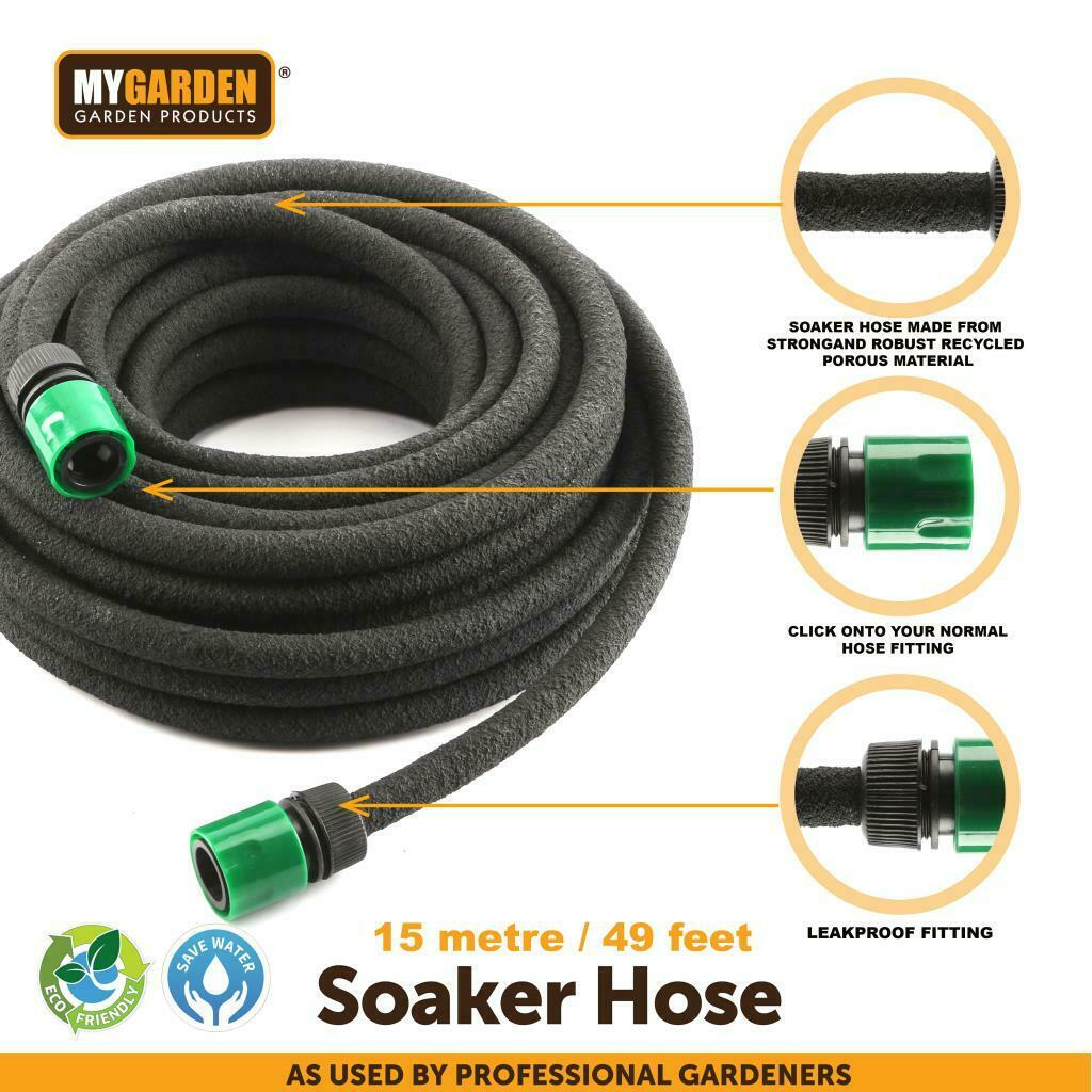 Garden Porous Soaker Hose 15 Metre or 30 Metre used by professional gardeners Saves up to 30% water waters watering systems system soaker's Soaker soak Porous Leaky leaks leak Irrigation hoses Hosepipe hose gardens gardening gardeners gardener garden Dripping Drip Automatically Automatic auto