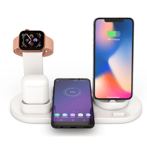 Apple Compatible 4-in-1 Charging Dock smart devices in one place 4 way charging system compatible with iphone, QI Wireless, Apple Airpods and Smartwatch wireless Three-in-One smartwatches Smartwatch smartphones smartphone smart phone smart Rotatable phones phone mobile iphones iPhone Home gift docks Dock Charging charger charge apple