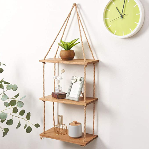 Solid Natural Floating Wooden Shelves As these shelves are made of natural wood, the colour finish may vary slightly Made in the UK woodwork woods woodern wooden wood walls wall-mounted wall Solid Shelving shelves shelve shelf Rustic ropes Rope natural hanging hangers Hanger hang floats Floating float
