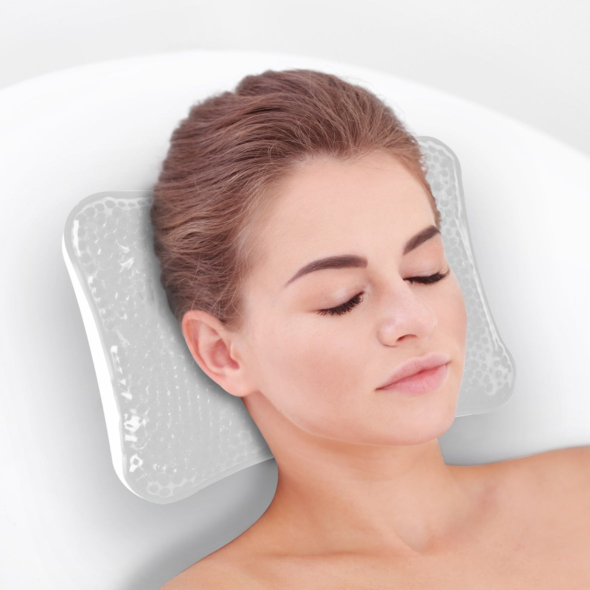 Clear Soothing Gel Bath Pillow Rest your head in comfort relaxing in the bath soft and comfortable reducing muscle stiffness cooling gel beads washing wash suction sooth showers showering shower rests resting rest relaxing relax house Home head Gel cooling Cool beads baths bathrooms bathroom bathing bath
