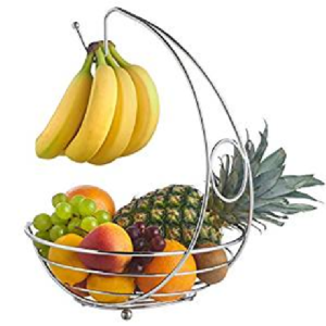 Fruit Bowl with Banana Hanger Turn your five a day into a display hanging bananas on the banana hanger Storage Pears Pear Oranges Orange kitchen's kitchen gadget kitchen accessories kitchen house Hooks hook Home Holders holder hangers Hanger Grapes grape gift fruits fruit bowl bananas Banana Apples apple