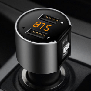 Wireless Bluetooth FM Transmitter Go wireless with this hands-free Wirelessly transmits incoming calls to your cars speakers, work wireless USB transmitters stereo radio ports port phone pairing pair music lighter Kits kit install GPS FM radio converter convert commute cigarettes cigarette charging ports car's Car calls AUX