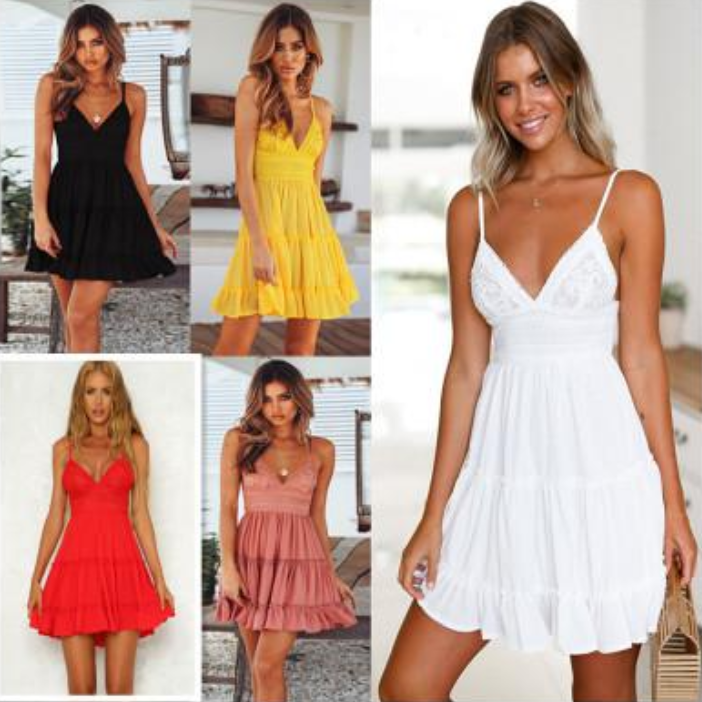 Women's Backless Lace Dress Get the hottest look this season backless lace spaghetti straps yellow Women’s womens women womans woman White V Neck v travel tan summer stitching slim short shape sexy peach outfit neck mothers legs Lace holidays holiday girls girl fashion dresses dress detail cute curvy cool clothing casual dress beach backless