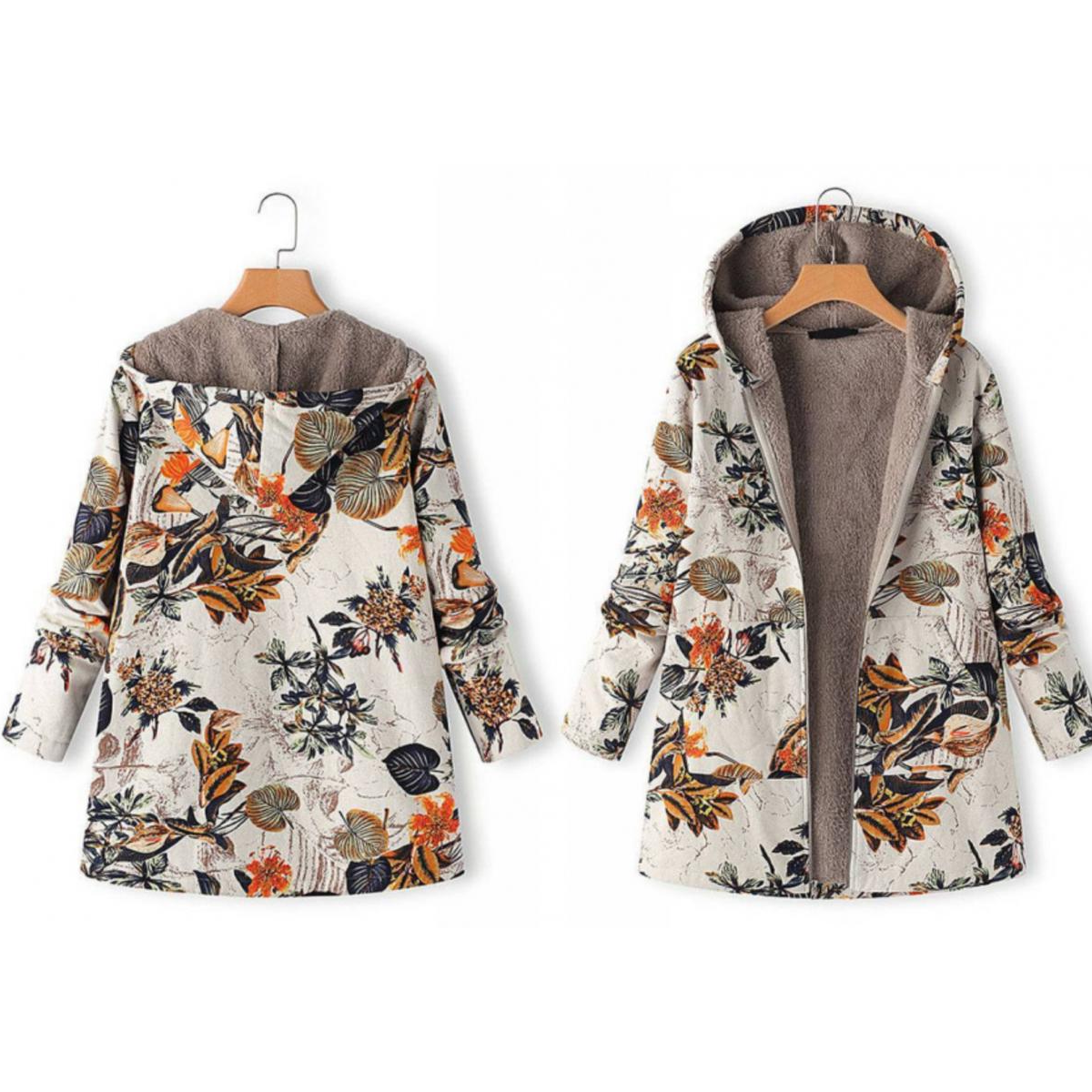 Orange Women's Floral Print Hooded Coat Keep wrapped up this season fashionable stylish, on trend womens women womans woman winter coat winter Whiten white whist warmth trending Thermal rose Plush Lady Jacket's jacket hoody Hoodie hood girls girl flowers flower fashion design coats clothing clothes big coat beautiful Autumn