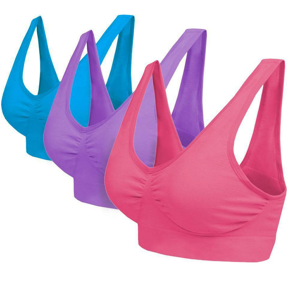 Pack of 3 Seamless Sports Bras designed to prevent underarm cleavage and have no clips or underwire Women’s womens women womans woman vests vest Top three styles style Stretchy stretching stretch Sportswear sports sport Shapewear Seamless Relief Sports packs pack of lifestyle ladys Lady Ladies Crop comfortable comfort bra's bra 3-pack 3 Piece 3